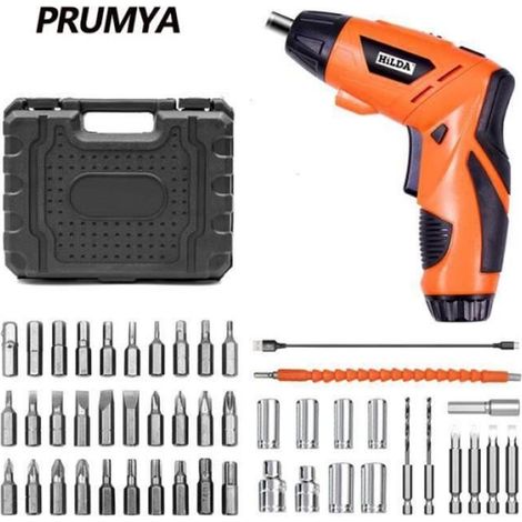 Online Store - Visseuse Perceuse Sans Fil PRUMYA 4.2V Rechargeable USB Tournevis Électrique Double Morphologie avec 47 Accessoires et Boîte (1/4)