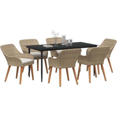 Maison Exclusive - Garten Essgruppe 7 Stk. Beige Poly-Rattan (1/4)