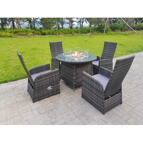Fimous Rattan Garden Furniture Gas Fire Pit Round Dining Table And Chairs 4 Seater Plus Round Table (1/5)