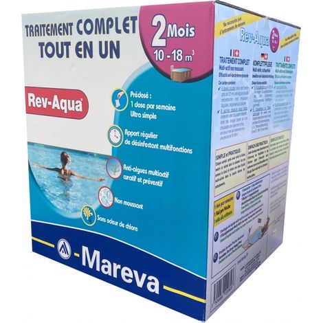 Mareva – Désinfectant chloré pour piscine 10-18 m3 – Traitement complet multi-actions 2 mois – Anti-algues, clarifiant, floculant