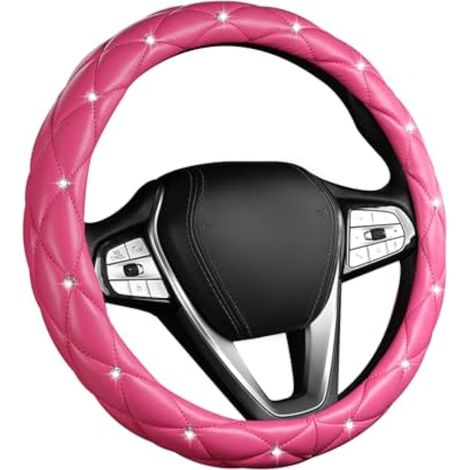 Ohleats Bling – Housse de volant de voiture en cuir souple antidérapant de 38,1 cm – Housse de volant de voiture avec strass en cristal pour femmes et filles – Accessoires décoratifs universels de (1/5)