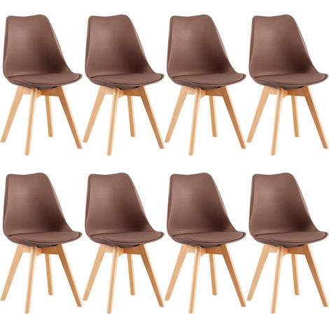 8er Set Esszimmerstühle mit Massivholzbeinen, skandinavisches Design, PU-Leder, schokoladenbraun (1/5)