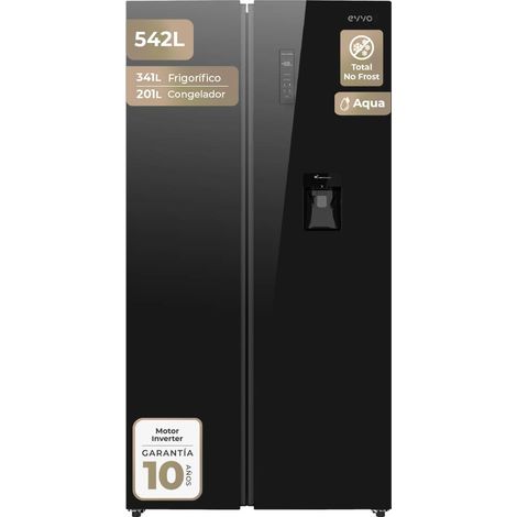Frigorífico Americano EVVO F91B Glass Aqua Negro, Total No Frost, Motor Inverter, 542L, Dispensador de Agua, Diseño Cristal, Clase E (1/5)