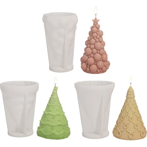 (Set mit 3 Teilen) Silikonform für Weihnachtsbäume, Silikonform für duftende Kerzen in Baumform, leicht zu entformende Gips-Dekorationsform, Epoxidharzform (A08-C+A08-E+A08-F) (1/2)