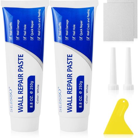 500g Enduit de Rebouchage Blanc avec Raclette et Papier de Verre Répare Efficacement les Rayures, Trous, Fissures, Graffitis Sur les Murs, Séchage Rapide, pour Intérieur et Extérieur (1/5)