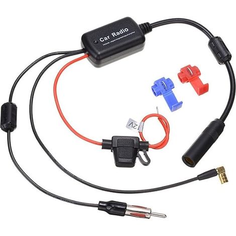 Amplificateur Antenne Autoradio, Splitter Dab FM AM Dab+, Voiture 12V, Booster Signal 22dB avec Connecteur SMB vers DIN, Amélioration Réception Radio pour Véhicules et Autoradios Universels (1/5)
