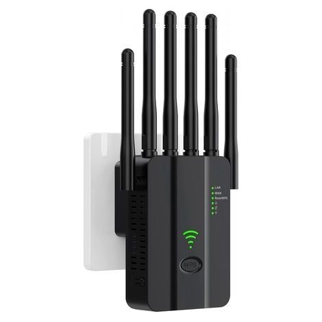 Ripetitore WiFi a banda singola da 2,4 GHz - Amplificatore WiFi da 300 Mbps con 6 antenne, 2 porte LAN Gigabit e WPS One-Touch - Compatibile con tutti i decoder Internet - Per interni/esterni (1/5)