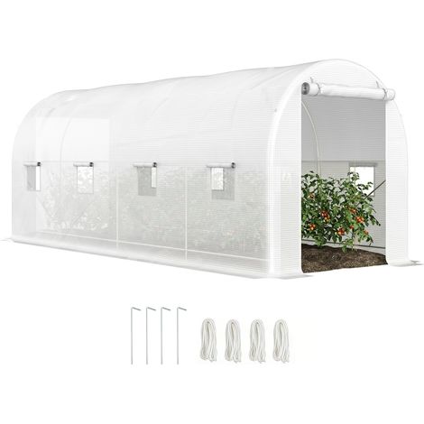 Serra tunnel 500x200x205 cm, porta a rotolo, 8 finestre, copertura PE 140 g/m², bianca