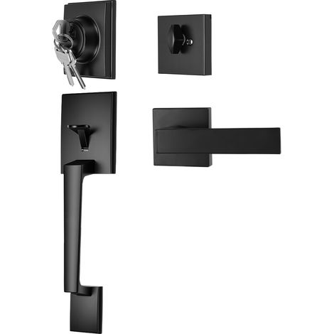 Set de Poignées de Porte d'Intérieur à Verrou Aluminium Design Noir Mat pour Maison Moderne pour Salle de Bain, Toilette, Chambre, Bureau, Cuisine, Garage (1/5)
