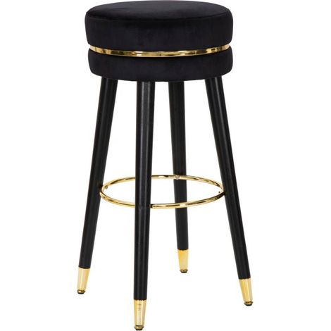 Sgabello Bar Paris Ø35x74 cm in Legno e Tessuto Vellutato Nero (1/5)