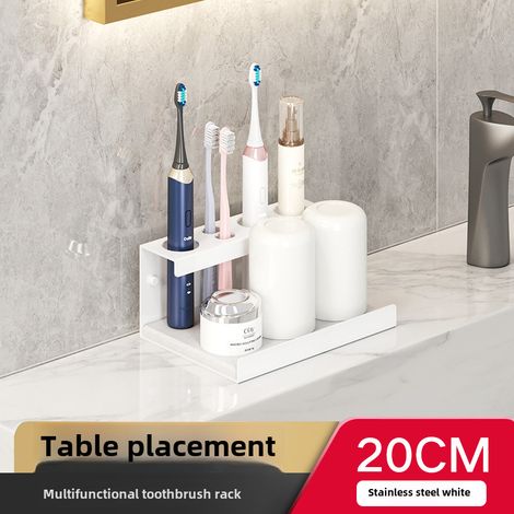 Porte-brosse à dents multifonctionnel blanc, 20 cm, sans perçage, fixation murale, porte-gobelet à dents, support pour brosse à dents électrique, gobelet pour bain de bouche (1/5)