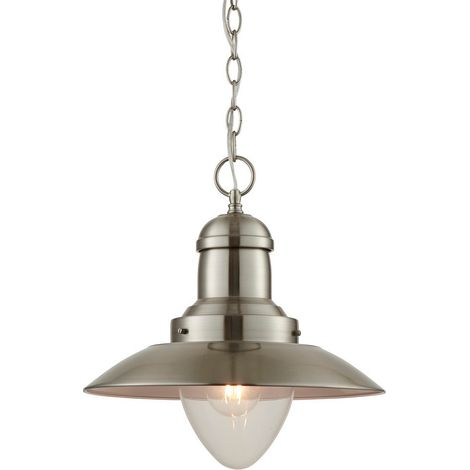 Endon Mendip - Lampadario a sospensione a 1 luce a cupola in vetro trasparente, nichel satinato, E27 (1/2)