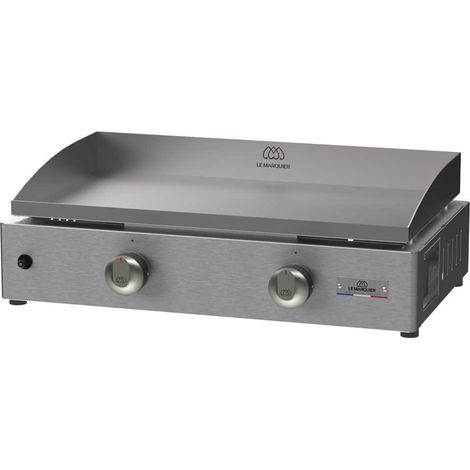 Le Marquier – Plancha à gaz inox 2 brûleurs 4 kW – Surface de cuisson 57 x 34 cm – Pour 8 à 10 convives – Allumage piezzo électronique