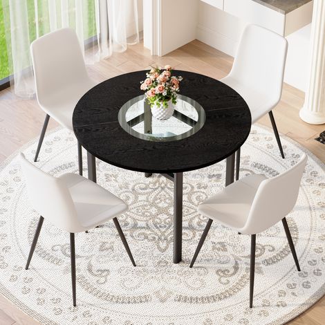 Set tavolo rotondo 100 cm con 4 sedie in PU bianco e struttura in metallo HAVRYA (1/5)