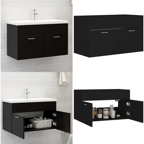 Armario para lavabo madera contrachapada negro 80x38,5x46 cm - Armario de baño - Armario de madera