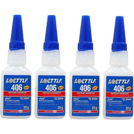 Lot de 4 tubes de colle cyanoacrylate instantanée 406 (20 g), à prise rapide, pour réparations de bricolage et adhérence forte. (1/5)
