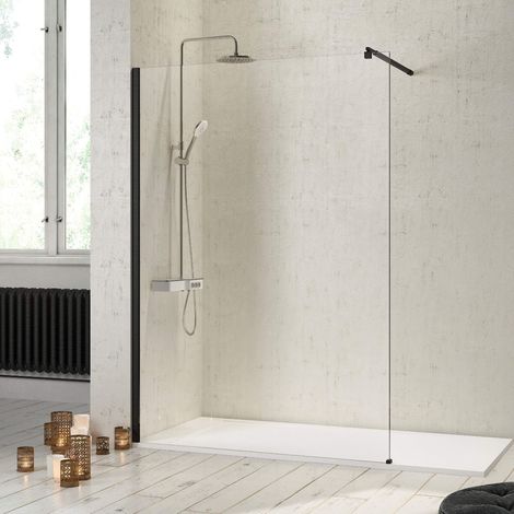 Parete doccia fissa FRESH con profilo NERO OPACO 80 cm