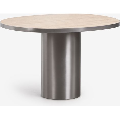 SKLUM Ovaler Esstisch 120x100 cm aus Naturstein und Edelstahl Fertrix Travertin (1/5)