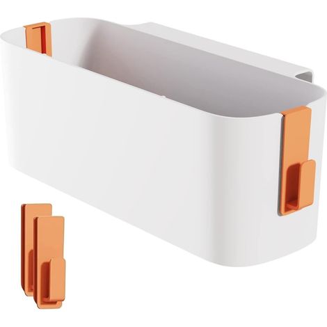 panier de rangement suspendu pour chevet en plastique orange avec crochets intégrés (1/5)
