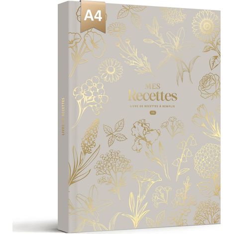 Carnet de Recettes à Remplir A4, 114 Recettes, Gris (1/5)
