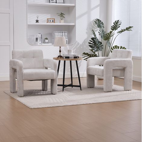 Sillón salón chenille beige con brazos ergonómicos OKMYHOME (1/5)