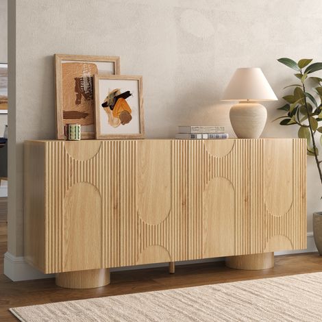 Modernluxe - Buffet/Meuble à chaussures 160x38,5x76 cm - 4 portes et étagères réglables - Aspect bois - MDF - Naturel (1/5)