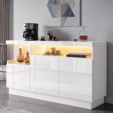 Buffet, éclairage LED, commande par application, compartiment de rangement en acrylique, meuble de salon, buffet moderne (1/4)
