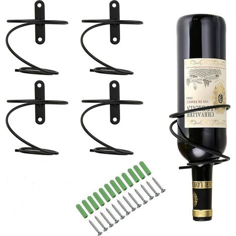 Lot de 4 porte-bouteilles muraux en fer, supports spirale pour bouteilles de vin (1/5)