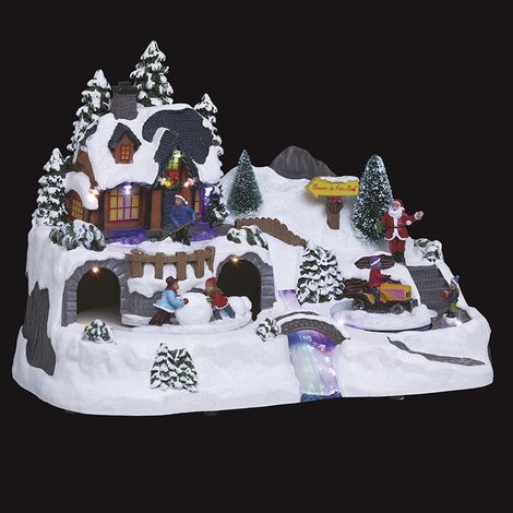 Fééric Lights And Christmas – Village de Noël animé lumineux avec 12 LED multicolores – Maison du Père Noël 40,5 cm – Décoration intérieure festive (1/5)