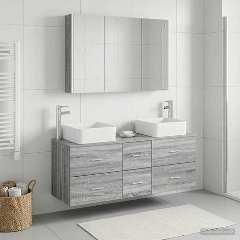 vidaXL Bathroom Furniture Set 4 pcs Grey Sonoma (1/5)