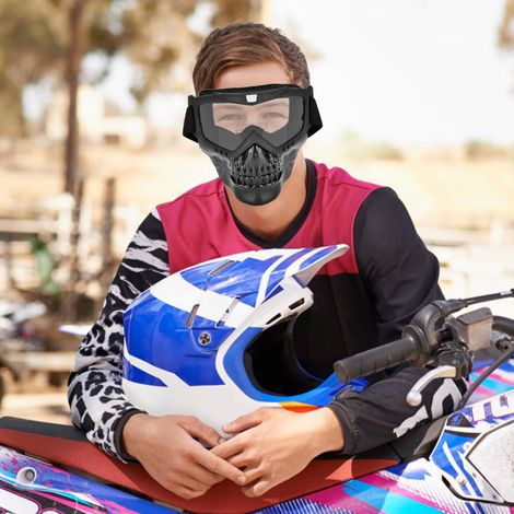 Outdoor-Motorradhelm-Brille mit Totenkopf-Motiv, Gesichtsmaske, Motorrad-Rennbrille (Grau) (1/5)
