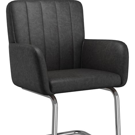 Lot de 6 chaises de salle à manger en similicuir noir avec pieds métalliques en zigzag (1/5)