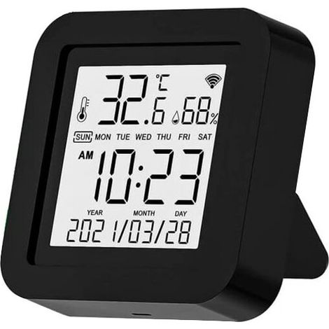 Capteur de température et d'humidité, télécommande intelligente infrarouge WIFI TV/Home cinéma/climatiseur, écran LCD, Tuya/Smart Life/Alexa/Google Assistant, 6,5 x 6,5 x 1,7 cm, noir
