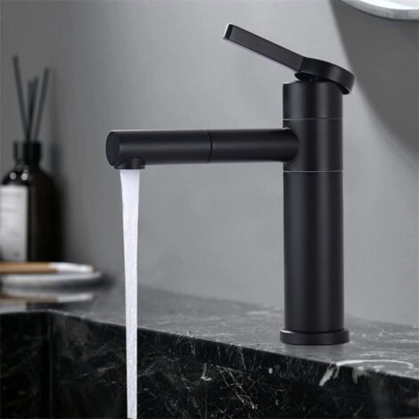 Robinet Salle de Bain Bec Pivotant 360° Mitigeur Lavabo Noir Mitigeur pour Vasque Robinetterie de Lavabo en Acier Inox-robinet lavabo vasque (1/5)