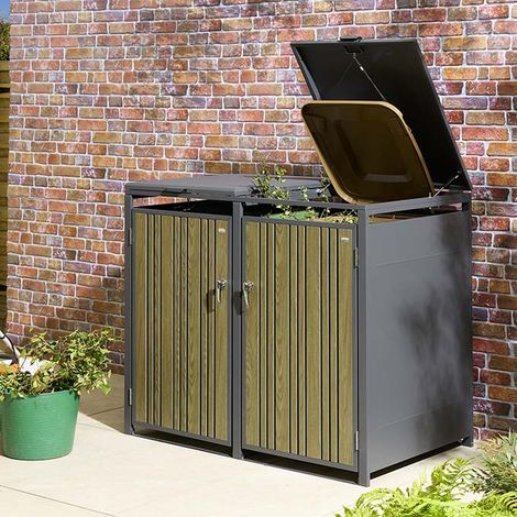 Rowlinson Wimbledon Double Metal Bin Store - Oak (1/4)