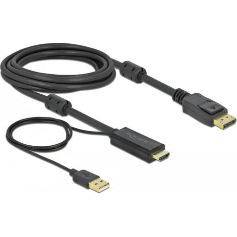 DeLOCK 85965 Adaptateur de câble vidéo 3m HDMI Type A (standard) DisplayPort + USB Type-A Noir 85965, 3m, HDMI Type A (standard), DisplayPort + USB Type-A, Mâle, Mâle, Droit