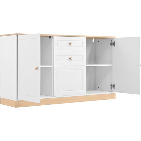 Aparador blanco y efecto madera de 3 puertas y 2 cajones MODENUIT (1/5)