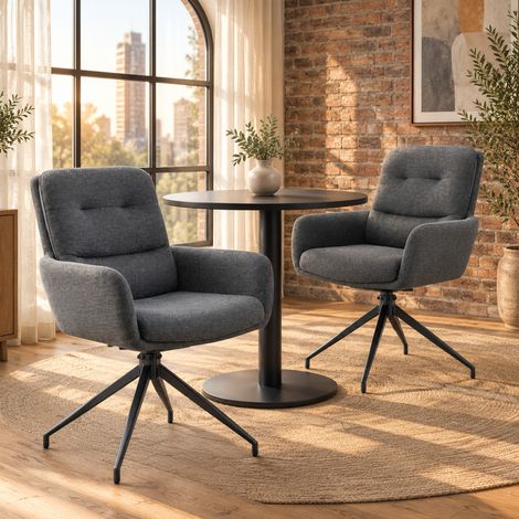 Lote de 2 sillas de comedor giratorias 360°, tapizado gris oscuro y patas de metal negro OKMYHOME (1/5)