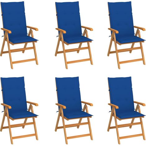 Lot de 6 Chaises de jardin et de camping, Chaises de relaxation, avec coussins bleu royal Bois de teck OIB2884E (1/5)