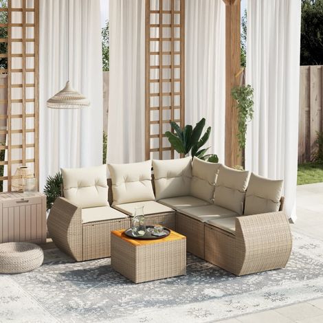 Set Divano da Giardino 6 pz con Cuscini Beige in Polyrattan vidaXL (1/5)