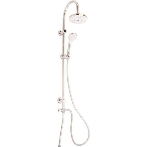 Edouard Rousseau – Colonne de douche sans robinetterie chromée – Tête orientable Ø 155 mm en ABS – Douchette 3 jets Ø 83 mm – Flexible inox 1,50 m (1/4)