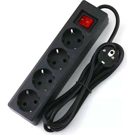 Multiprise 4 prises 16A 2P avec interrupteur – Rallonge 3M 250V – Cuivre pur – PVC – 1800W – Pour espaces confinés