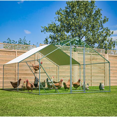 Pollaio 3 x 4 m con scala, lucchetto, telo PE grigio DESVIAE (1/5)