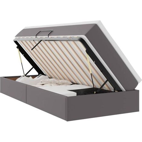 Lit avec rangement et matelas, gris, 90 x 190 cm, simili cuir (1/5)