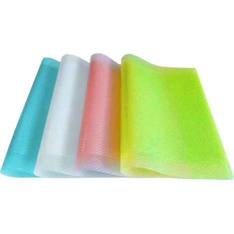Juego de 4 alfombrillas de silicona para frigorífico, antideslizantes, antibacterianas, recortables, para estantes y cajones. (1/5)