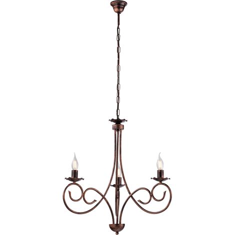 Lampadario a sospensione in ferro Nero DECO Rame tre luci 50x h60 cm (1/3)