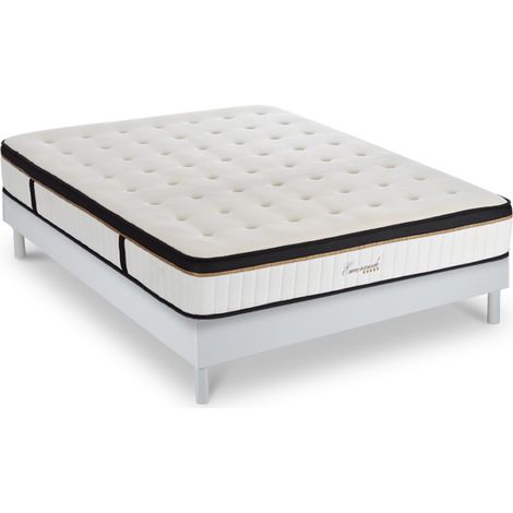 Ensemble Matelas Emeraude Mousse Accueil mémoire moelleux 24 cm et Sommier Bois Blanc - 140x190cm (1/5)