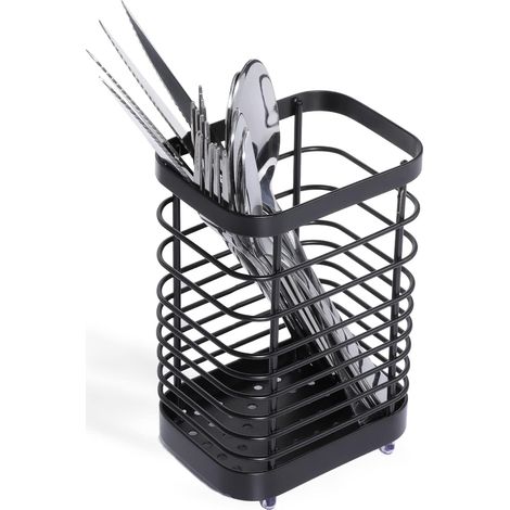 Panier À Couverts - Acier Inoxydable 304 - Pour Tiroirs Et Plans De Travail - 10 x 7,5 x 15 cm - Noir