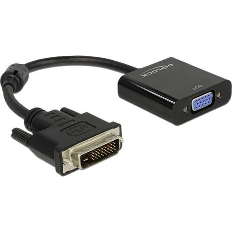 Delock 65658 DVI / VGA Adaptateur [1x DVI mâle 24+1 pôles - 1x VGA femelle] noir avec noyau en ferrite 16.00 cm (1/4)