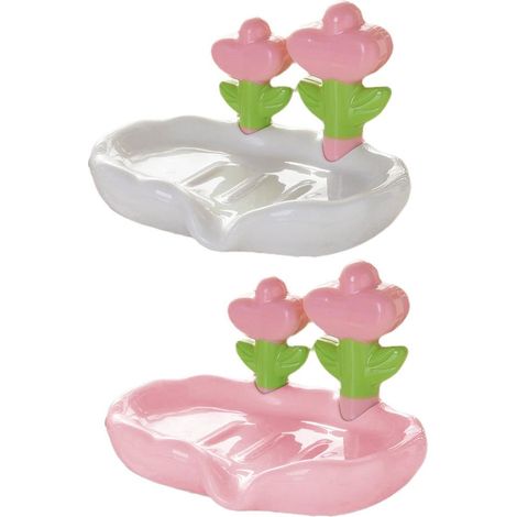 Set di 2 portasapone con motivo floreale, a rapido drenaggio, ideali per la cucina e il bagno. Portasapone con motivo floreale, decorazione per il piano di lavoro, contenitore in plastica per shampoo/ (1/3)